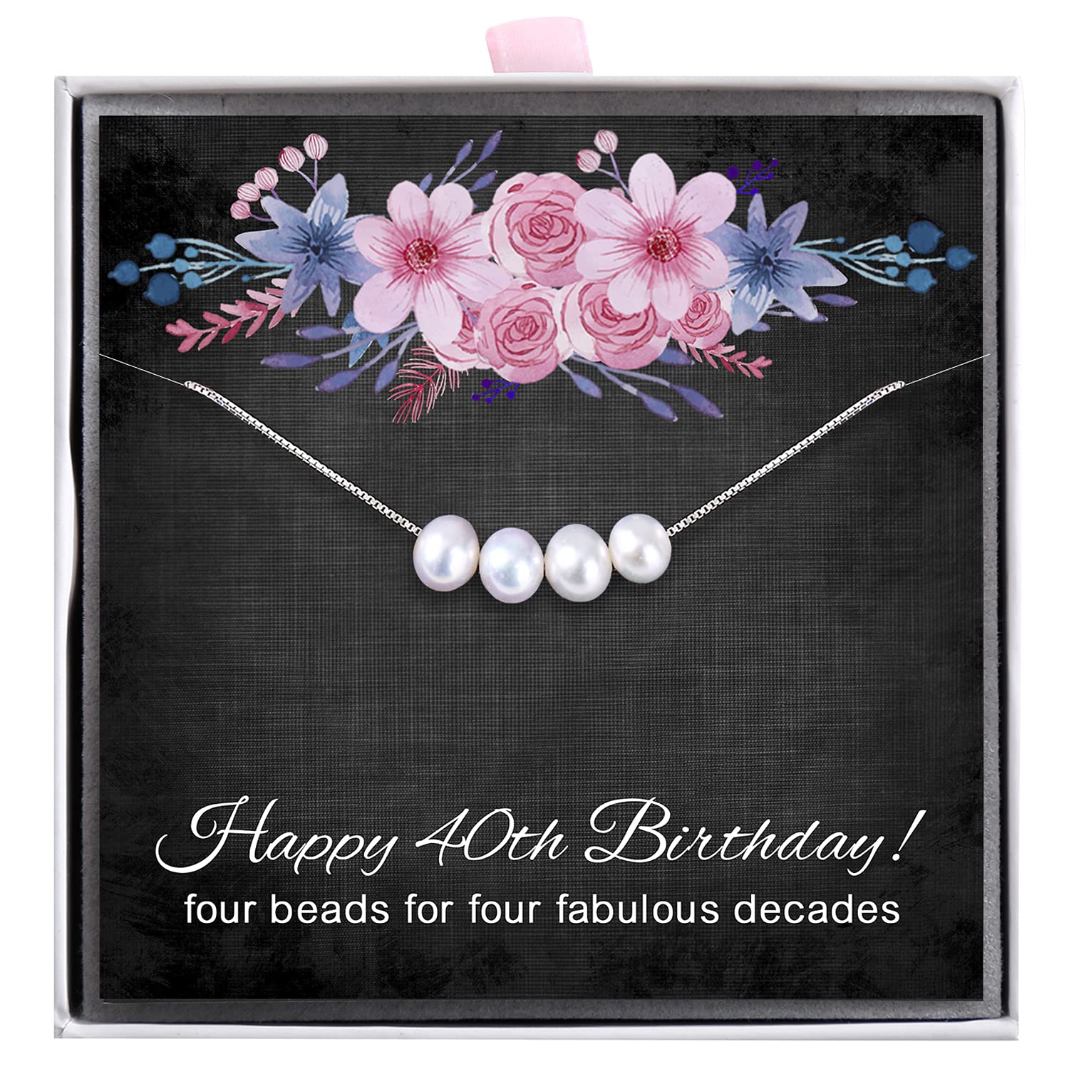 ALoveSoul 40th Birthday Gifts for Women - 925 Sterling Silver Necklace, 4 Pearls Necklace Gift for Her, Birthday Gift Ideas for Women