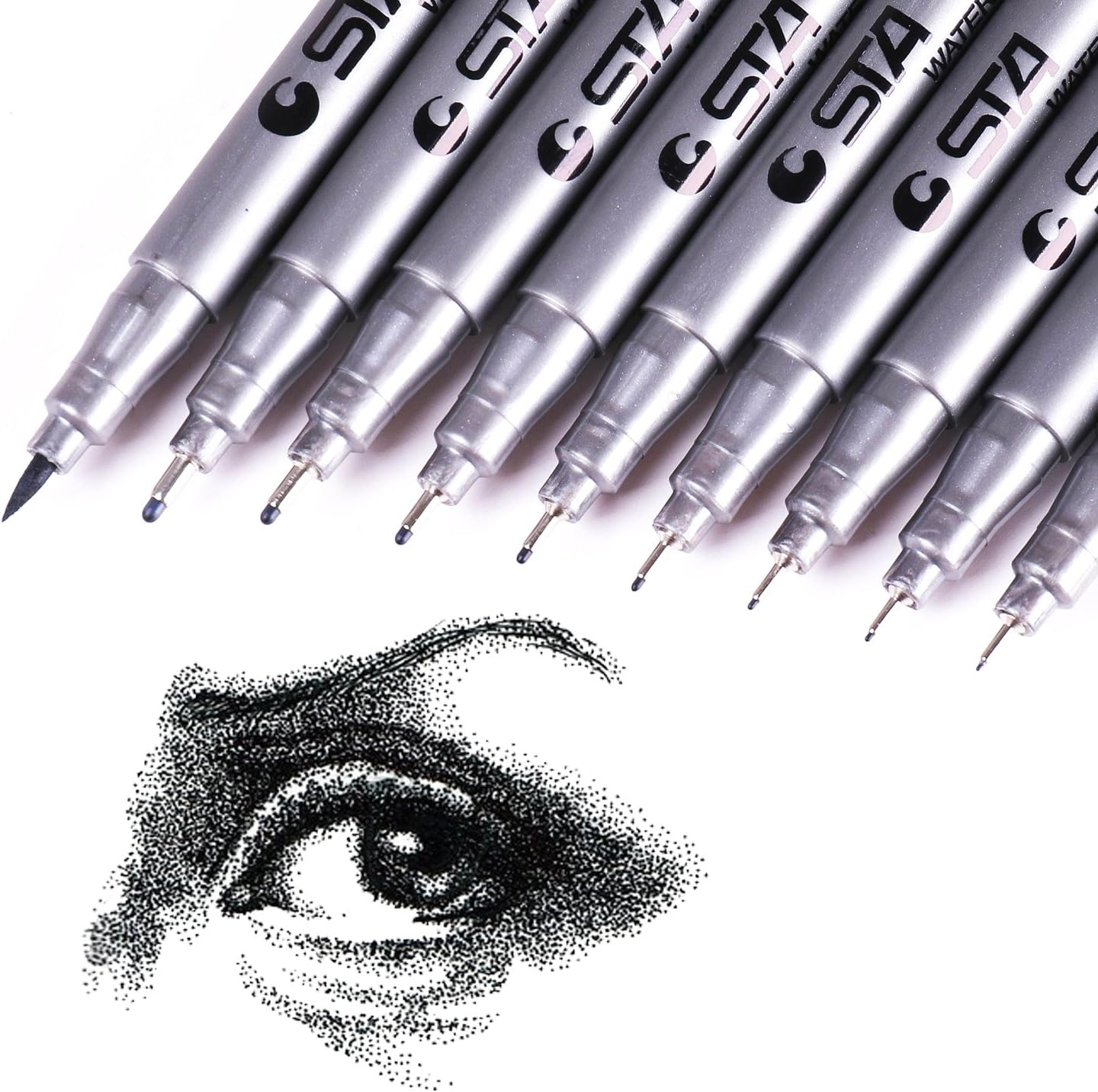 Black Micro-Pen Fineliner Ink Pens - Waterproof Archival Ink Micro Fine Point Liner Pen, Multiliner - Sketching, Anime, Artist Illustration, Technical Drawing, Scrapbooking, Set of 9