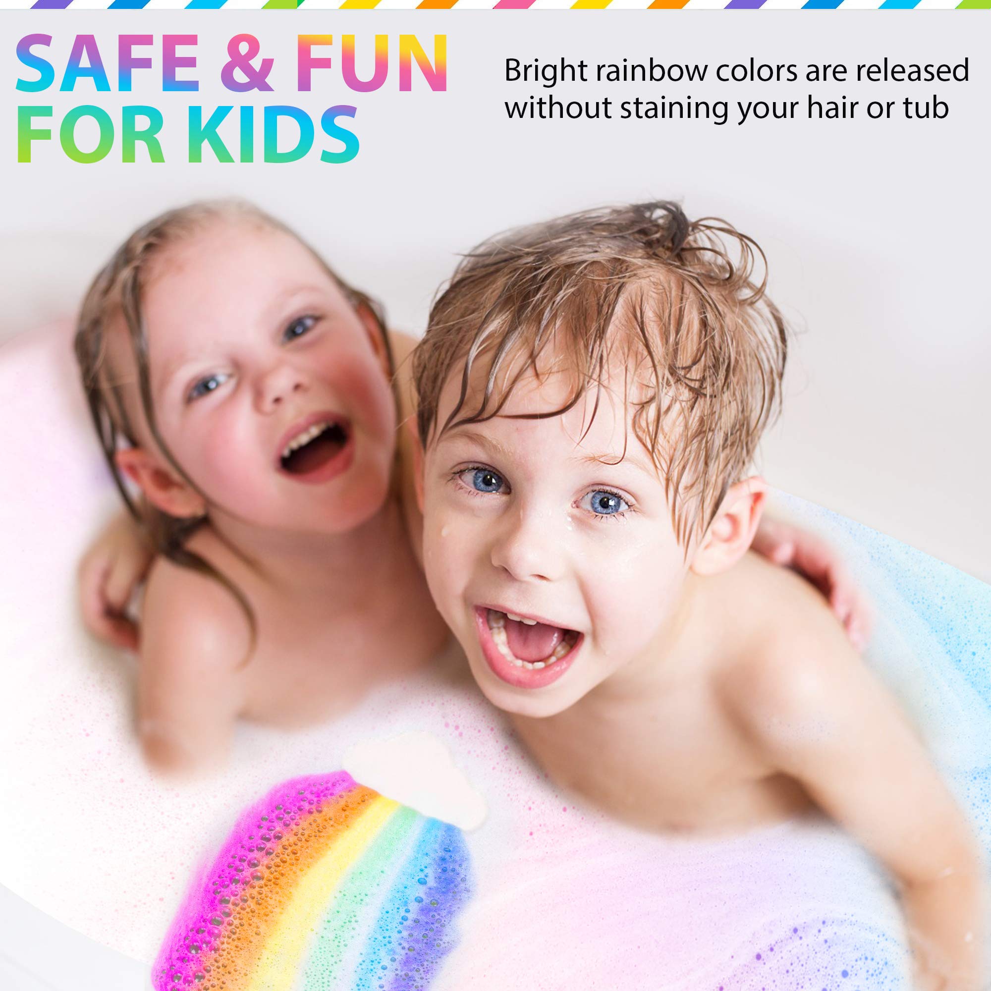 Rainbow Bath Bombs for Kids - All Natural Magic Rainbow BathBombs with Organic Ingredients, Moisturizing, Vibrant Colors & Rich Bubbles, Cloud Bath Bombs, Birthday Gifts for Kids, Girls, Boys