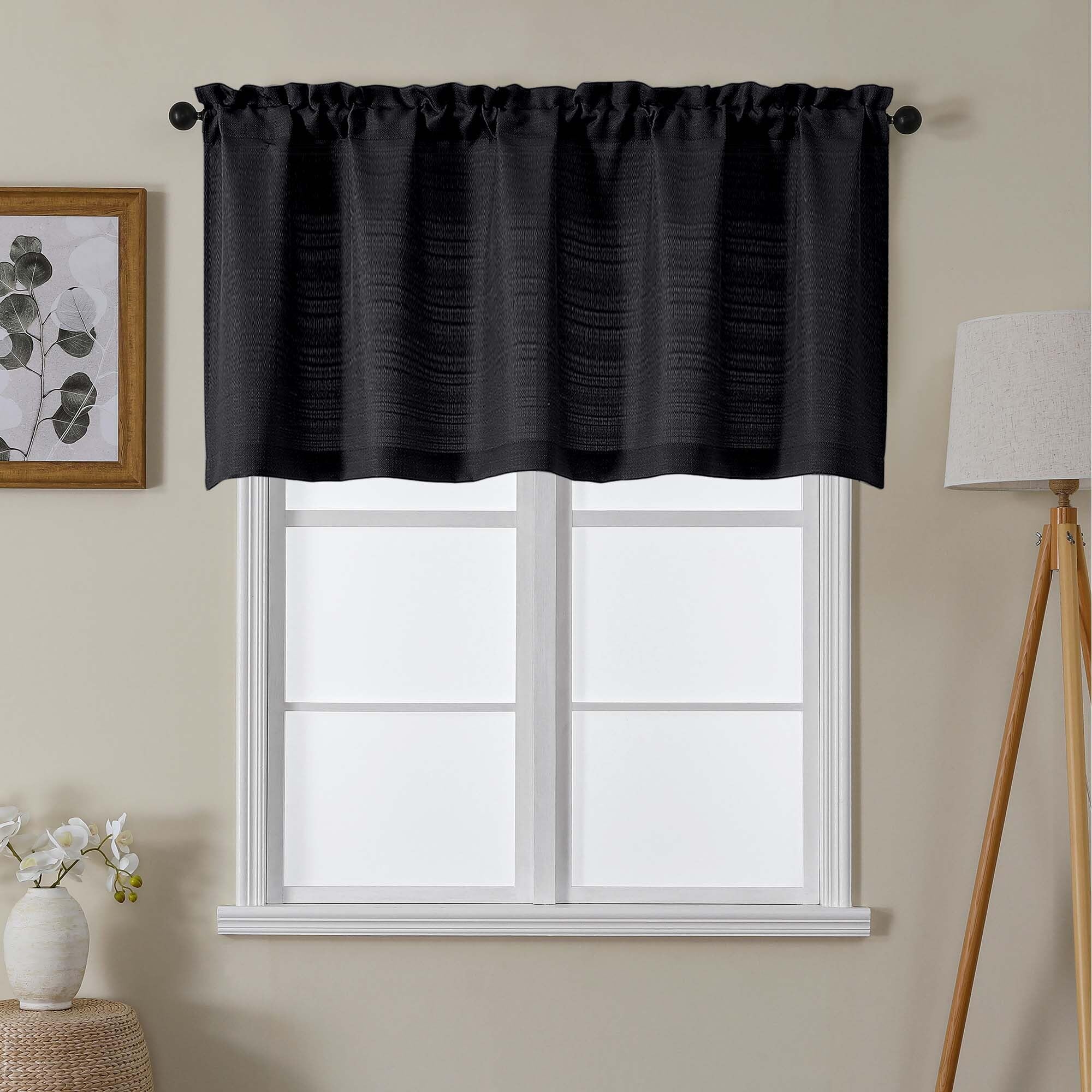 Photo 1 of ***MEASUREMENTS INCORRECT /UNSURE EXACT MEASUREMENTS*** Lecloud Black Kitchen Curtains 24 Inch Length, Light Filtering Modern Airy Soft Tier, Short Privacy Elegant Home Windows Drapes with Rods Pocket for Basement Cabinet RV Camper, 60" W x 24" L