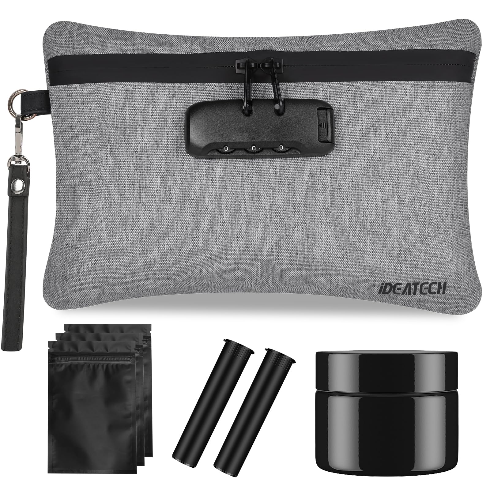 Photo 1 of Smell Proof Bags with Lock, Dog-Tested Smell Proof Container,Smell Proof Stash Box,Smell Proof Pouch, Odor Proof Travel Storage Bags, Money Safe Bag, Smell Proof Bag with Odor Proof Jar (Grey)