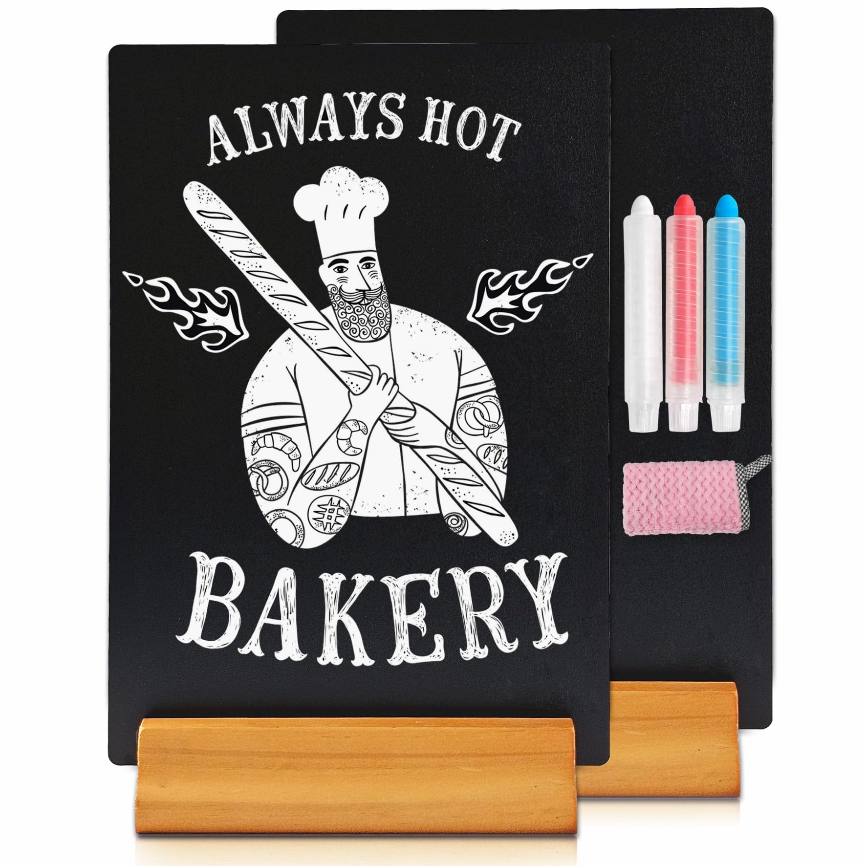 Moco Moment 2 Pack A4 Chalk Board Sign Erasable Tabletop blackboards with Wooden Stands Menu Chalkboards for Party, Tables Decoration, Bar and Restaurant (2 Pack, A4)