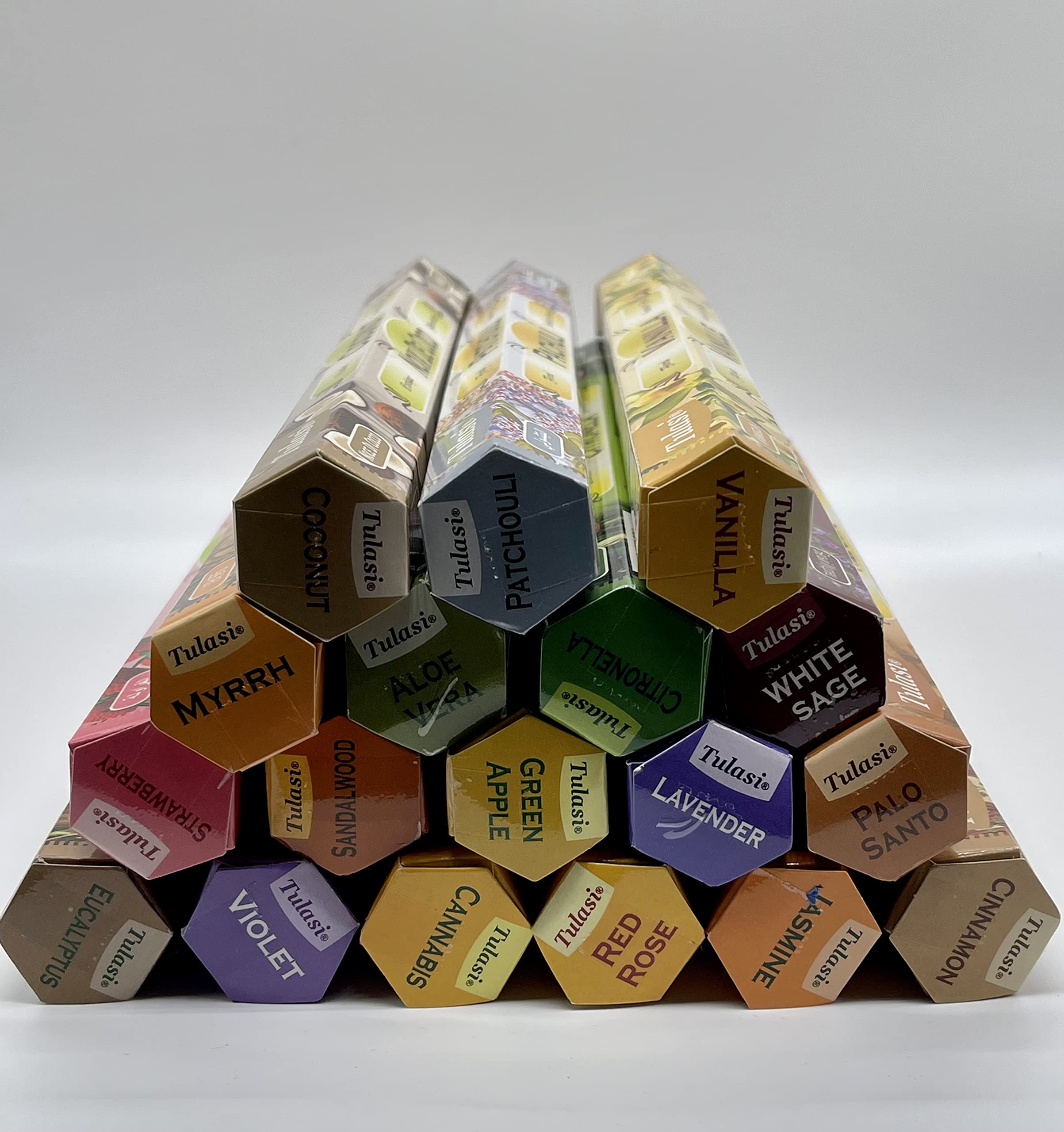 Tulasi Multi-Pack Mixed Variety Hex Incense Sticks - 18 pack, White, 36211