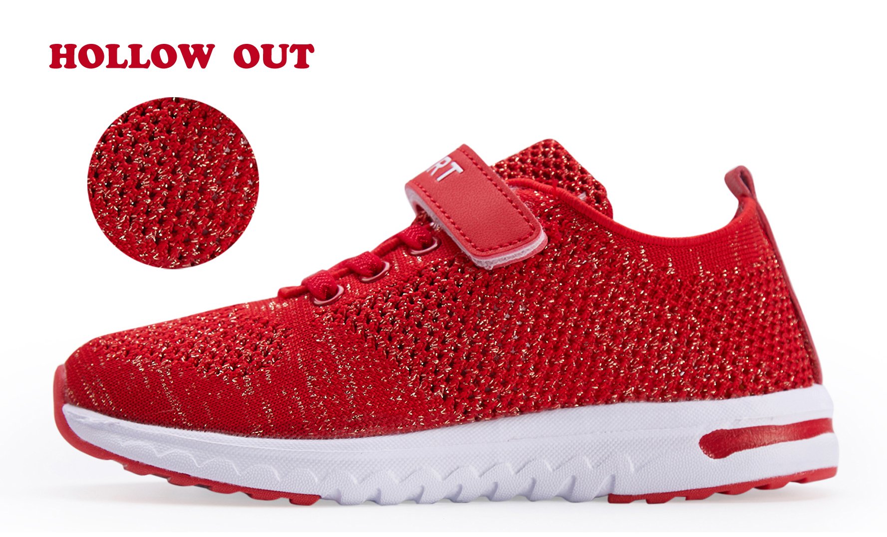 Ukris Kids Breathable Knit Sneakers Lightweight Athletic Running Shoes(EU 36,N-Red)