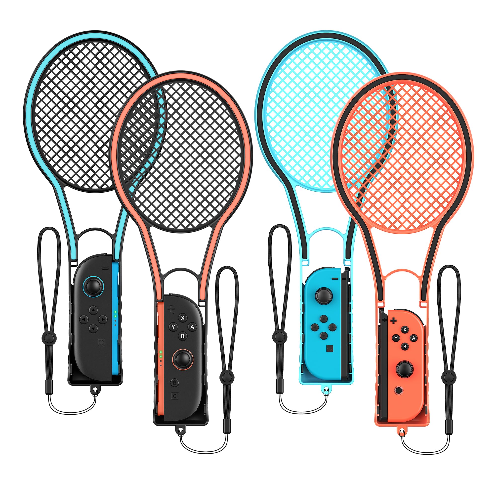 Photo 1 of [Fit for Switch 2&1] Tennis Racket for Nintendo Switch&OLED/Switch 2, Hand Grip Holder Accessories for Joycon Controllers, Compatible with Mario Tennis Aces or More Switch Tennis Sports Games-4 Packs