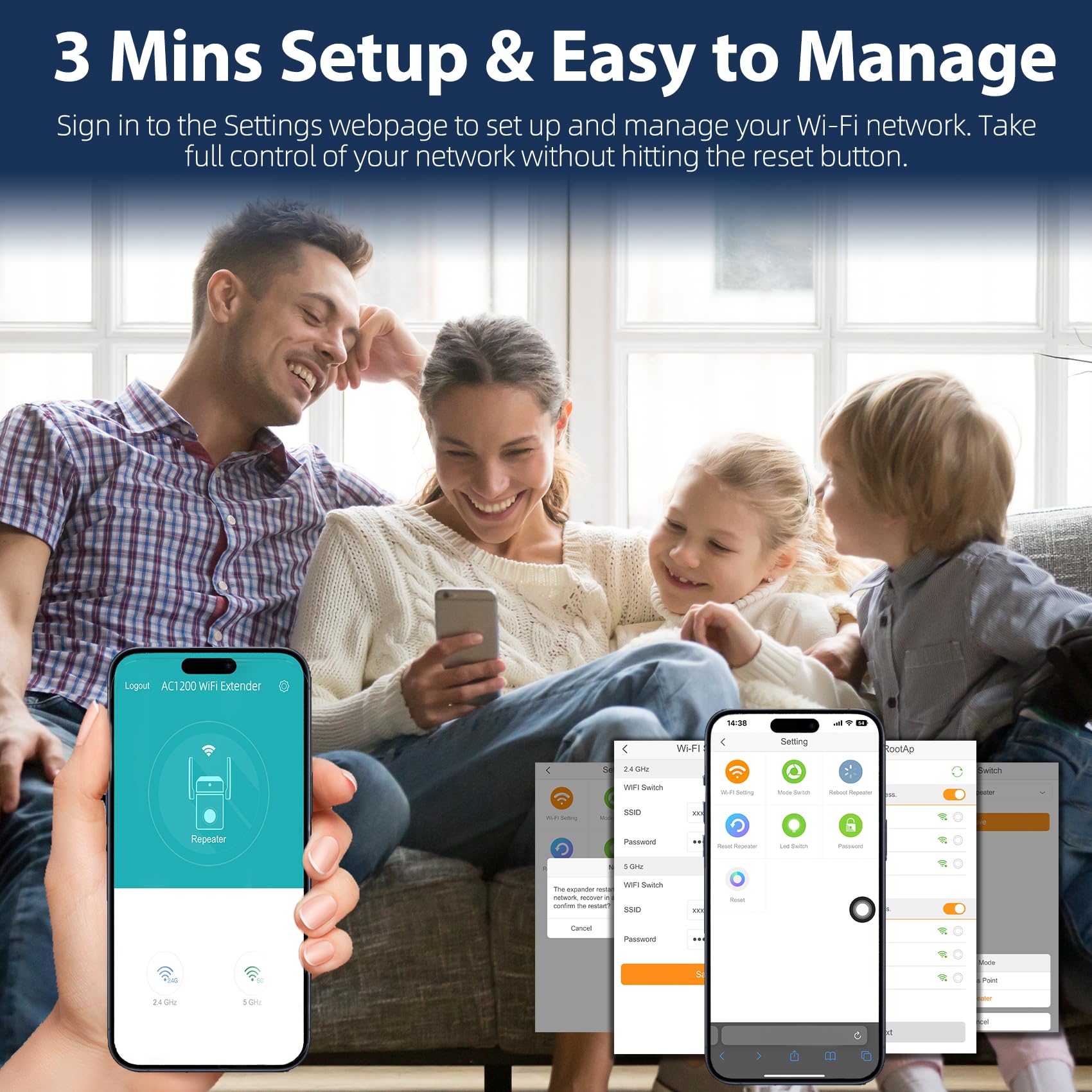 2024 WiFi Extender, 2.4G/5G WiFi Extenders Signal Booster for Home Covers Up to 9800 Sq. Ft and 40 Devices, 4.5X Faster Dual Band WiFi Booster and Signal Amplifier