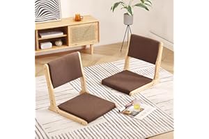 Tiita 2Pcs Floor Games Chair, Foldable Meditation Tatami Chairs, Backrest Chair with Cushion, Living Room Chair Seat, Wood Br
