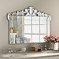 KOHROS Large Decorative Wall Mirrors for Living Room 41x31 Inch Venetian Wall Mirror with Ornate Crown, Etched Floral Design Beveled Edge Rectangle Decorative Mirror for Bedroom Dining Room Hallway