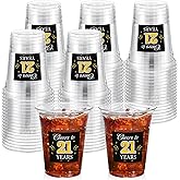 Funnymoom 60 Pack 21st Birthday Cup 12 oz Cheers to 21 Years Disposable Clear Plastic Cups for Men Women 21st Birthday Wedding Anniversary Party Decorations Favors