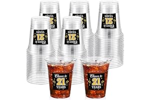 Funnymoom 60 Pack 21st Birthday Cup 12 oz Cheers to 21 Years Disposable Clear Plastic Cups for Men Women 21st Birthday Wedding Anniversary Party Decorations Favors
