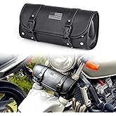 Goldfire Motorcycle Fork Bag PU Leather Handlebar Tool Pouch Sissy Bar Roll Bag with 2 Extra Strength Straps (Black-flag)