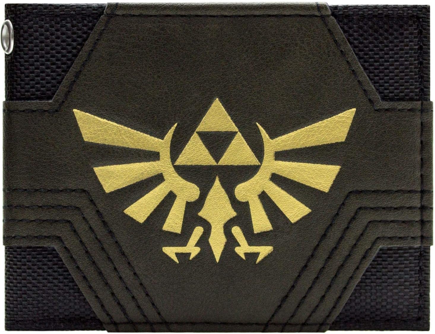 Nintendo Legend of Zelda Textured Golden Triforce Wallet Bi-Fold ID & Card Holder, Black