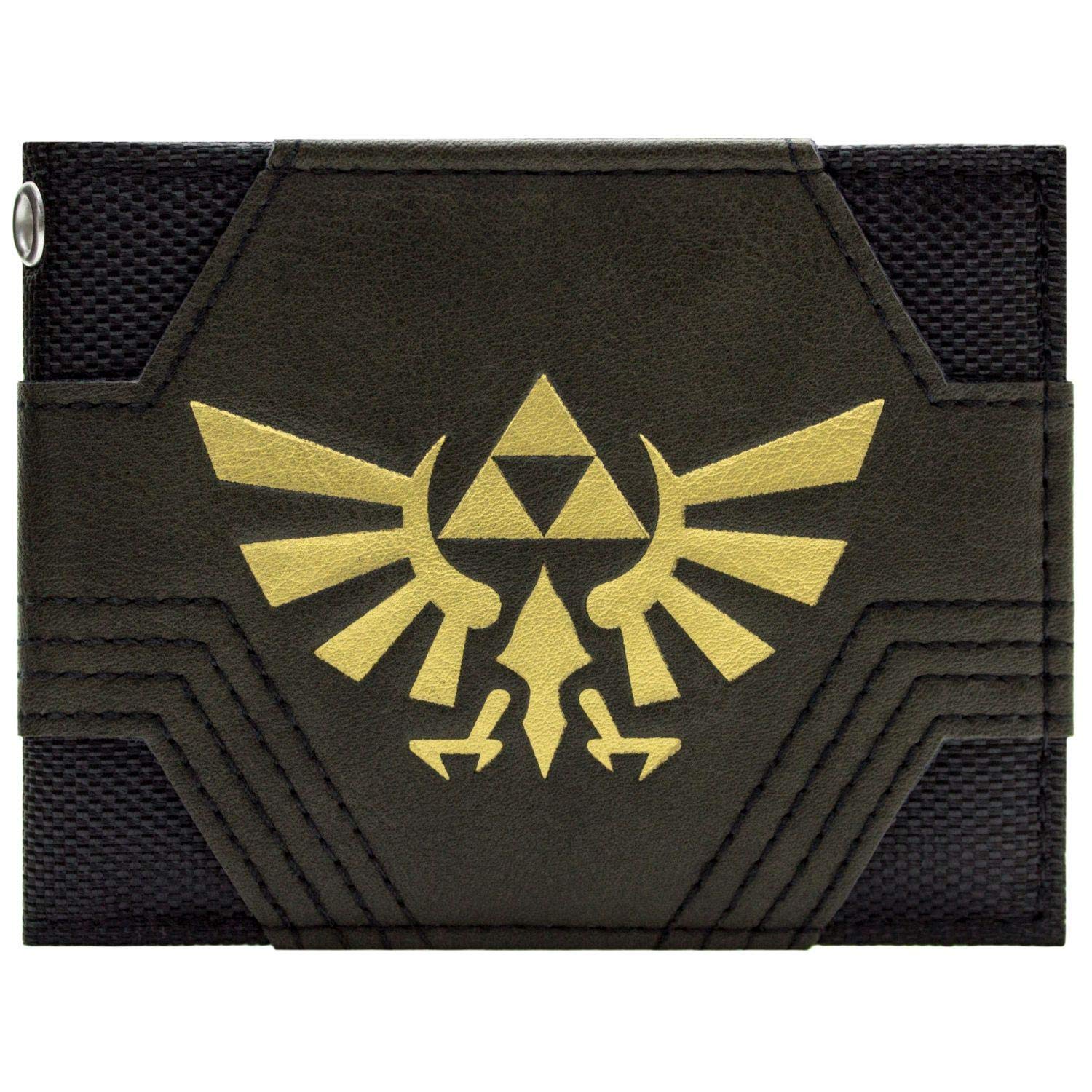 Nintendo Legend of Zelda Textured Golden Triforce Wallet Bi-Fold ID & Card Holder, Black