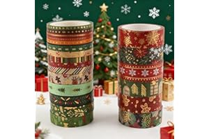 Lot de 21 rouleaux de ruban adhésif Washi en feuille d'or de Noël – Décoration de vacances avec flocons de neige, motifs d'ar