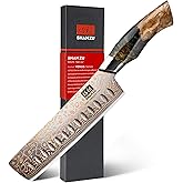 SHAN ZU Damascus Nakiri Knife 7 Inch, Japanese Kitchen Knives Copper & Damascus Steel High Carbon 33 Layer Hand Forged, Ultra Sharp Chef Knife Carving Knife with Maple Wood Handle