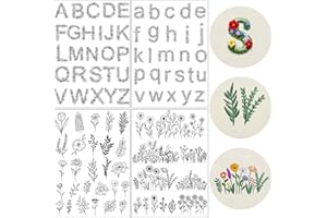 INCOK Flower Water Soluble Embroidery Patterns, 85 Pcs Stick and Stitch Embroidery Papers Wash Away Flowering Alphabet Wildflowers Embroider Paper, DIY Customized Gifts for Hand Sewing Lover Beginners