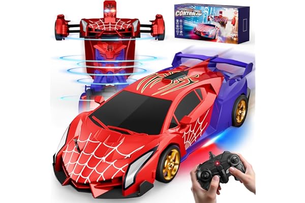 Spider Transform RC Cars Toys with Eye & Underbody Lights, 2.4GHz Remote Control Car One-Button Deformation, Fast 360°Rotatio