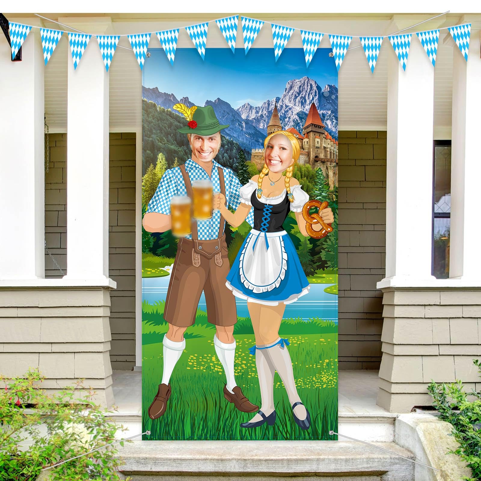 Beer Festival Decorations Banner Large Bavarian Backdrop Background Door Banner Photo Booth Beer Festival Party Supplies, 6 x 3 ft