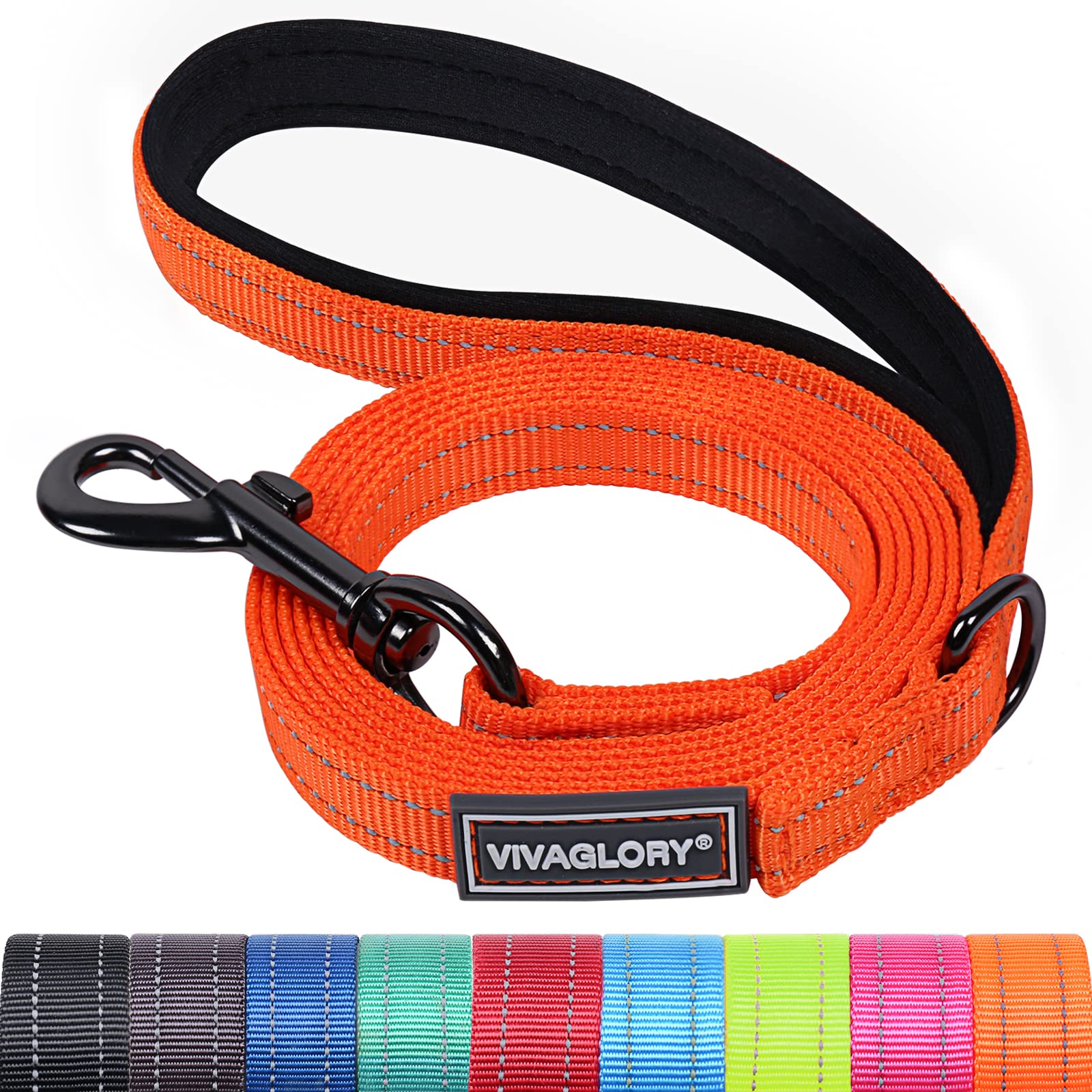 VIVAGLORY Dog Lead Dailyx Dog Leash, Lead with Soft Padded Handle for Training & Walking, Heavy Duty & Double Layer Nylon for Pet Puppy, 150 x 1.4cm, Orange