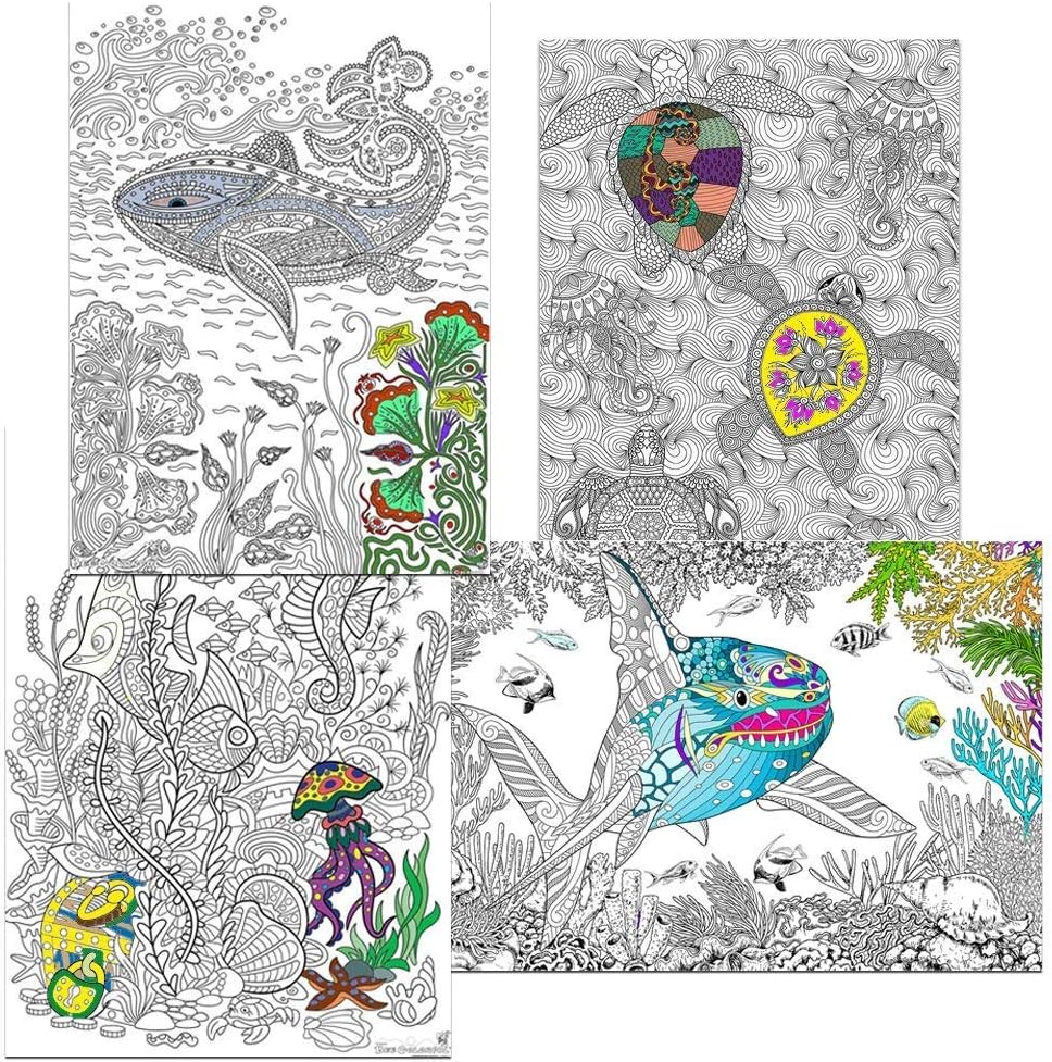 Great2bColorful Coloring Posters - 24" x 16" 4 Pack Sheet Set - Big Blue Sea (Premium Paper)