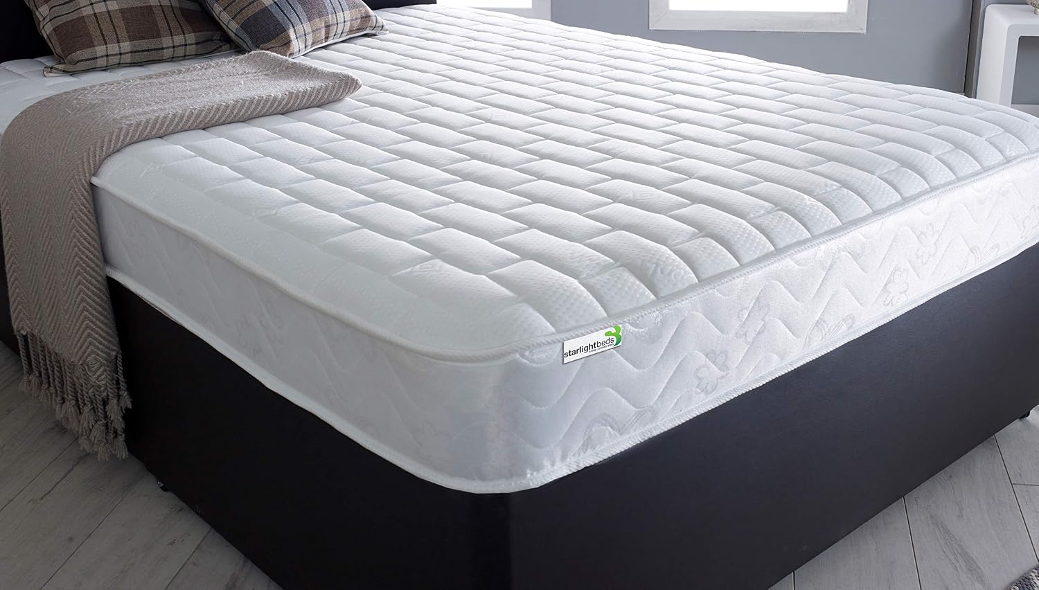 Starlight Beds Quilted Brick Sprung Hybrid Small Single Mattress with Memory Foam Layer. Soft Firmness, White - Image 4