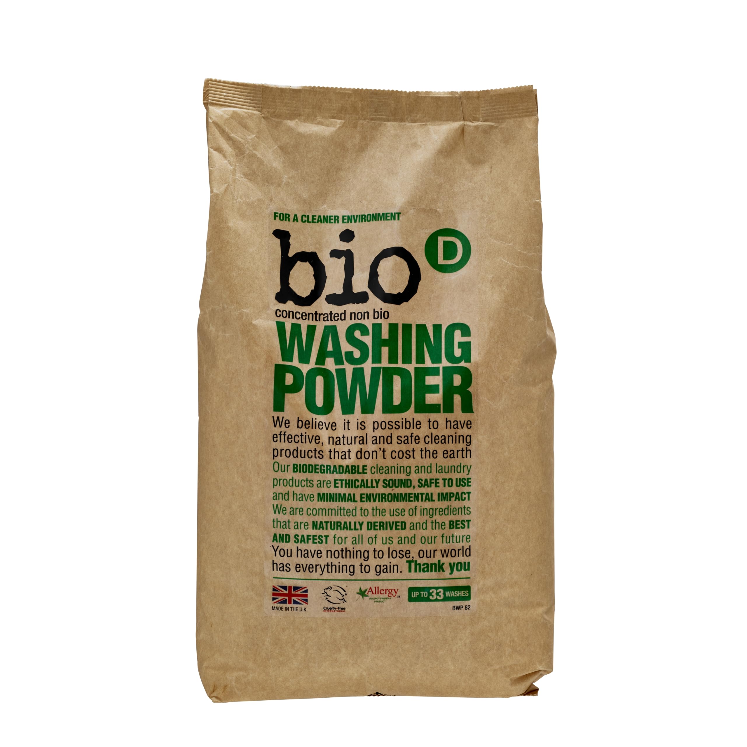 Bio-D Concentrated Non Bio Laundry Washing Powder 2kg | 33 Washes | Fragrance Free | Tough on Stains | Eco Friendly | Allergy Friendly | Gentle on Sensitive Skin | Vegan | Cruelty Free