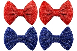 HELYKAKA Hair Bow - 4th of July Themed Hair Clips for Girls, Red, Blue, White Glitter Sequin Fabric, Butterfly Knots Hair Accessories, 4PCS