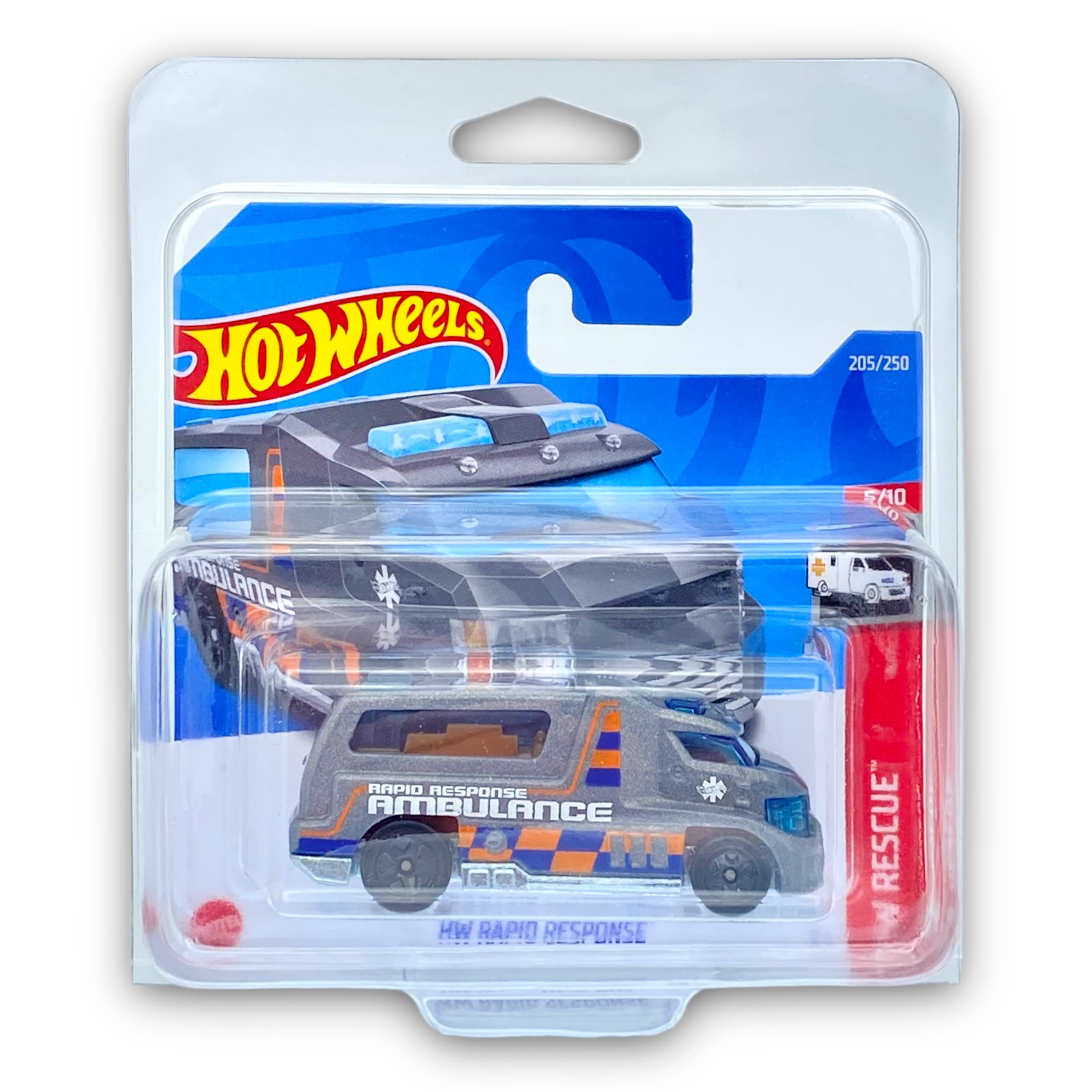 Hot Wheels HW Rapid Response (Silver) 5/10 HW Rescue 2022-205/250 (Short Card) - COMES IN A KLAS CAR KEEPER PROTECTIVE COLLECTORS CASE - HCX79
