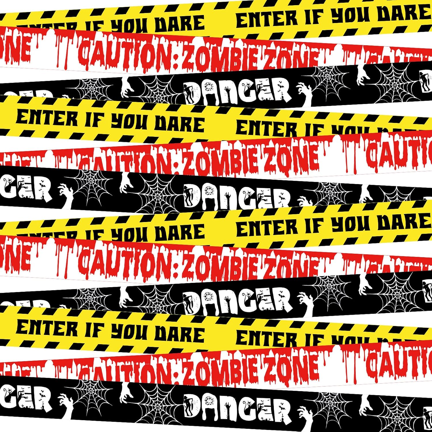 Yard Signs - 197 Feet 12 Pcs Warning Halloween Fright Tape Haunted Warning Scary Halloween Tape Bundle Spooky Creepy Plastic Zombie Caution Tape 3 Styles for Halloween Outdoor Yard Party Decorations