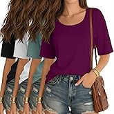 Neer 4 Pack Women’s Half Sleeve T-Shirts Elbow Length Tops Women Scoop Neck Loose Basic Tee Summer Casual Blouses