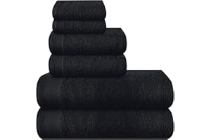 MALLONI HOME Ultra Soft 6 Pack Cotton Towel Set, Contains 2 Bath Towels 28x55 inch, 2 Hand Towels 16x24 inch & 2 Wash Coths 12x12 inch, Ideal Everyday use, Compact & Lightweight - Black