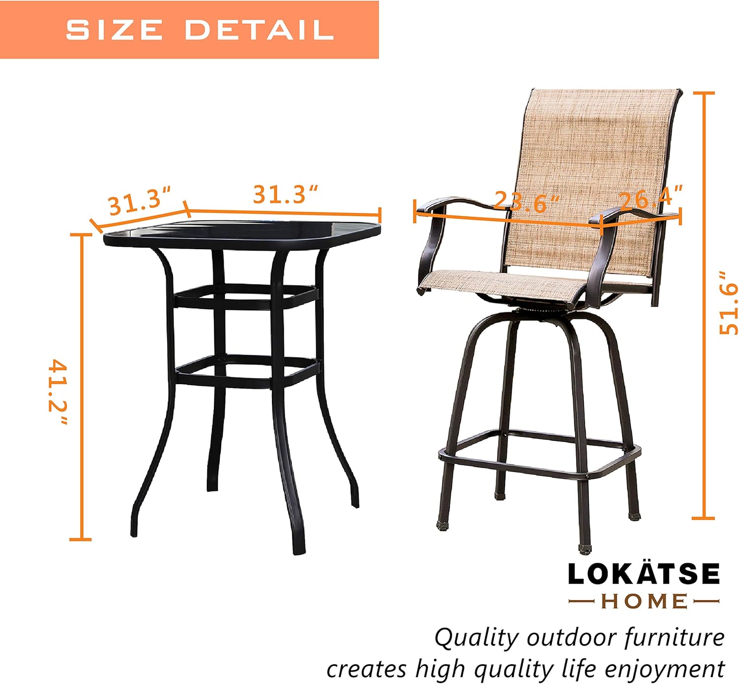 LOKATSE HOME 3 Pcs High Swivel Stools 2 Tall Chairs and 1 Height Outdoor Bistro Table, 3PCS, Patio bar Set: Garden & Outdoor