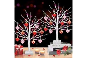 REGTEB Valentines Day Decor 2 Pack 24 Inch Lighted Valentines Decorations Tree with 20 Heart Ornament, Timer/USB/Battery Operated Valentines Decor Tree Valentines Day Decorations for Home Table Bedroom Party