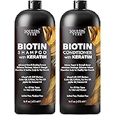 Biotin Shampoo and Conditioner Set with Keratin - 16 fl oz Each | Advanced Formula for Hair Growth and Thinning Hair with DHT Blockers - Hair Repair Combo for Men &amp; Women- SoulSpa Pure