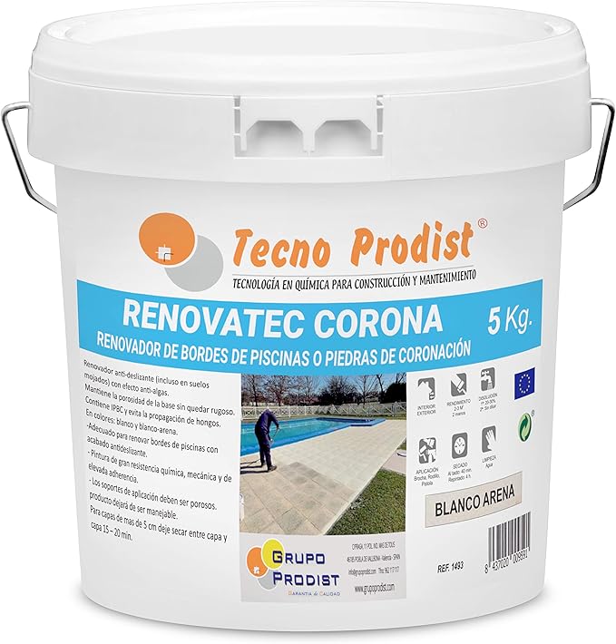 renovatec corona de tecno prodist 5 kg blanco arena pintura renovacion bordes de piscinas o piedra de coronacion antideslizante antialgas