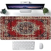 Desk Mat,Boho Carpet Style Large Gaming Mouse Pad for Desk XXL,Bohemian Rug Desk Pad,Extended Big Computer Keyboard Mouse Pad with Non-Slip Base and Stitched Edges 35.4"x15.7"