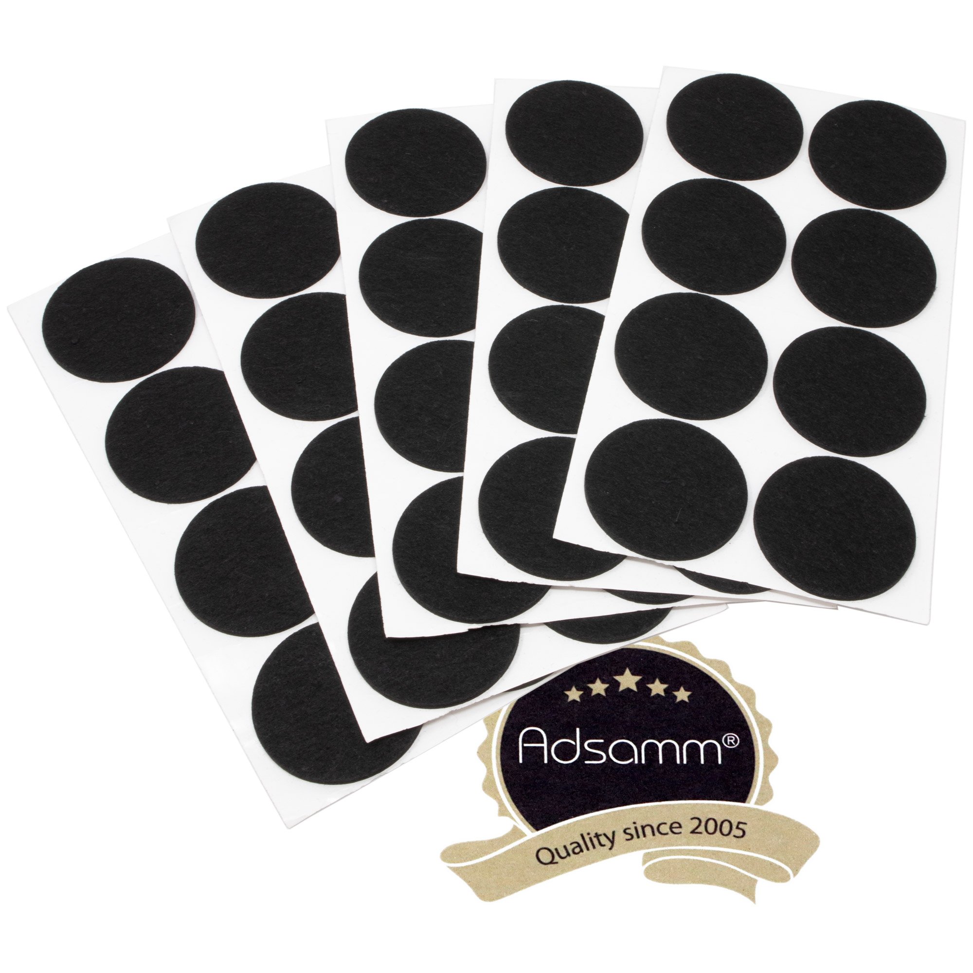 Adsamm® / 40 x self-adhesive felt pads/Black/ø 2.36'' (ø 60 mm) / round / 0.138'' / 3.5 mm thick stick-on furniture felt glides/Furniture & Chair Glides