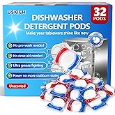 32 Count Dishwasher Pods, No Pre-Rinse Dishwasher Detergent Soap On Stain and Grease, Leaving a Virtually Spotless Shine,Dishwasher Detergent for Deep Cleaning