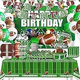 Football Party Supplies Tableware Set, Football Birthday Party Decorations Includes Plates Napkins Cups Banner Balloons Cake ToppersTablecloth for Football Themed Party Supplies (Set C)