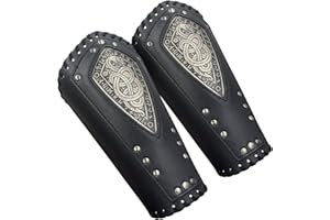 HiiFeuer Viking Embossed Dragon Faux Leather Arm Guards, Medieval Vintage Mercenary Arm Bracers, Retro Knight Gauntlets