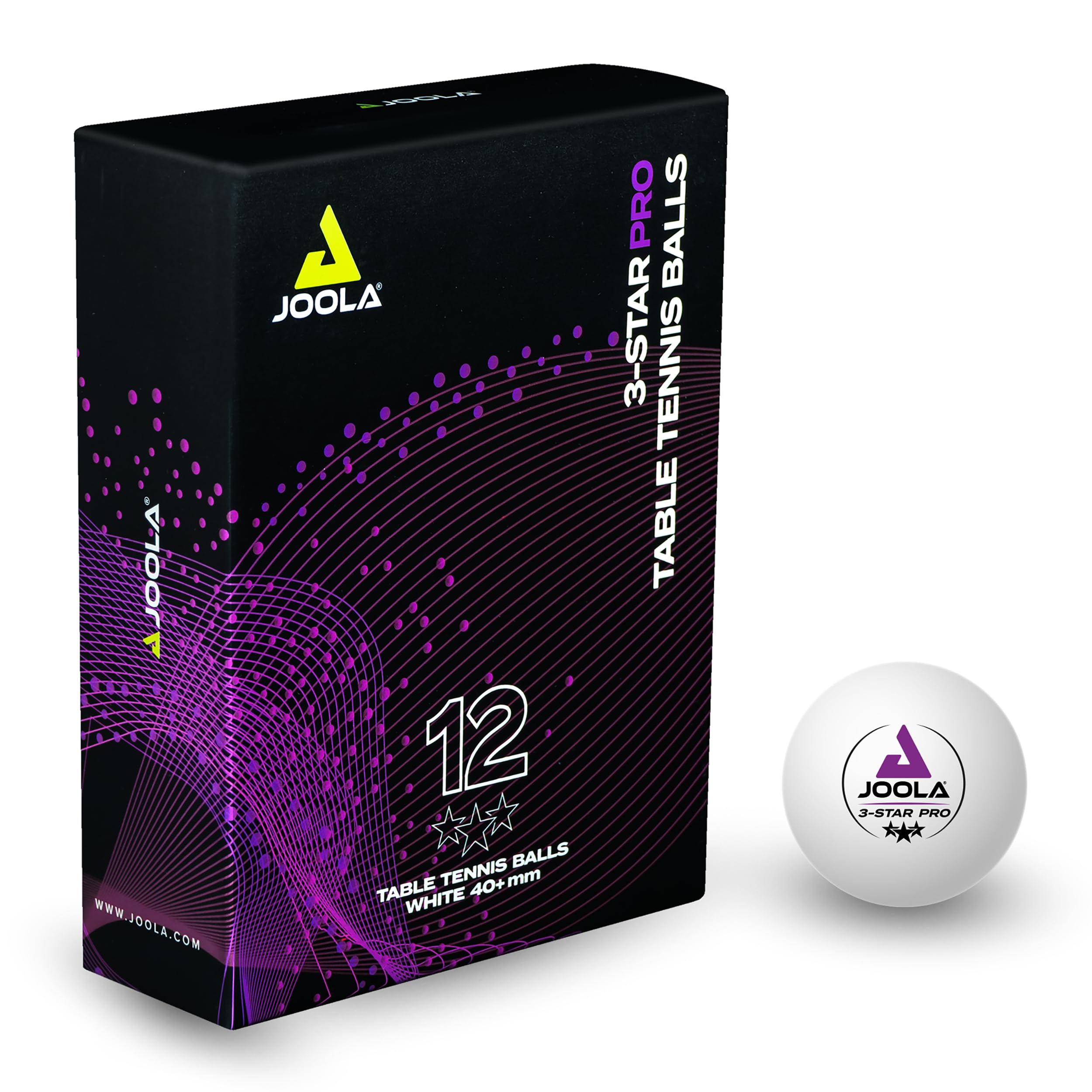 JOOLA Table Tennis Balls 3-Star PRO 40+mm Diameter, 3-Star Premium Table Tennis Balls Indoor and Outdoor Compatible, White, Pack of 12