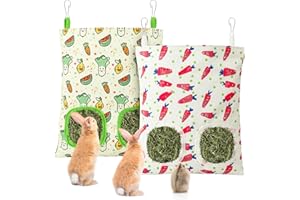 UPINS 2 Pack Guinea Pig Hay Feeder,Rabbit Hay Bag Hanging Hay Holder for Guinea Pig Cage Hay Feeder for Bunny Rabbits Chinchi