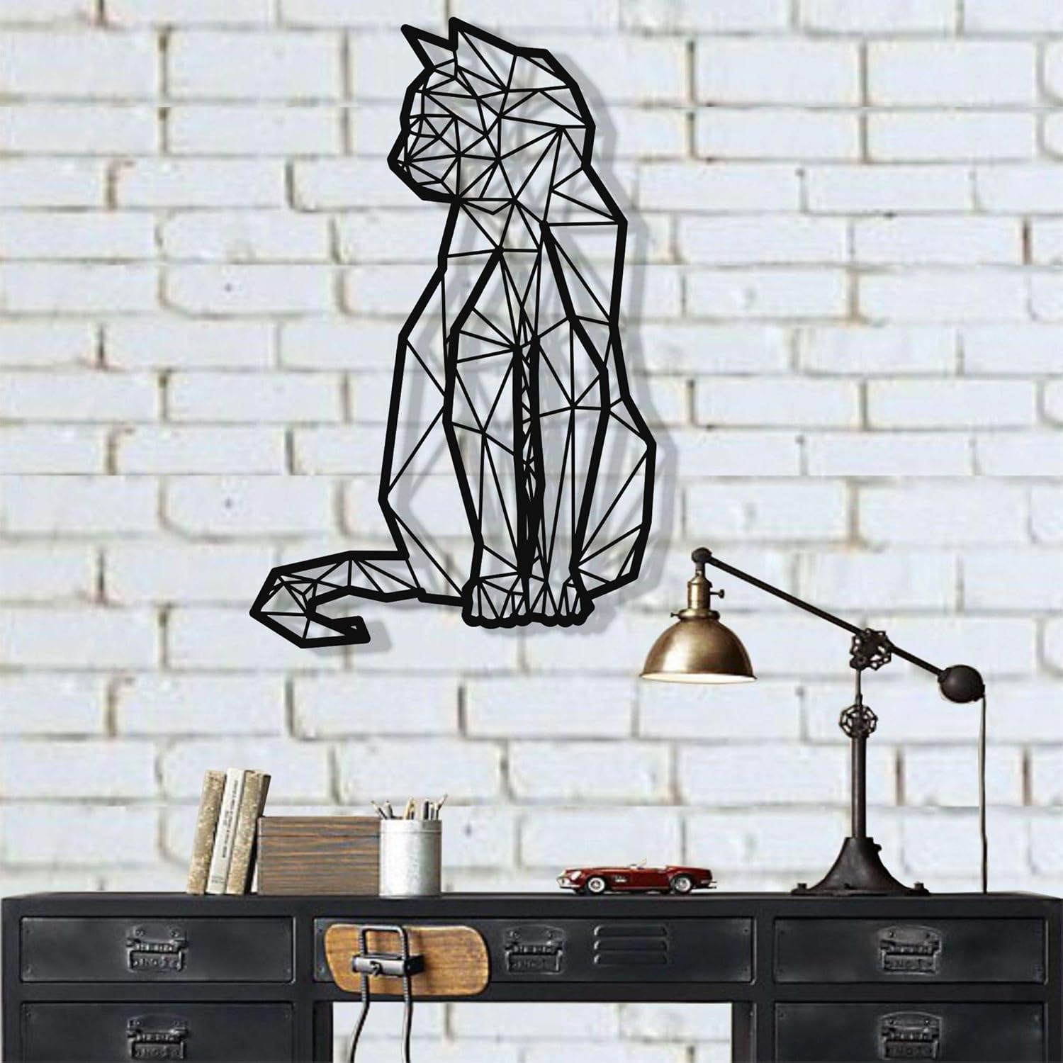 Geometric Cat Metal Wall Art Metal Cat Decor Wall Silhouette Metal Wall Decor Home Decoration Living Room Decor (12" W x 18" H / 31x46 cm)