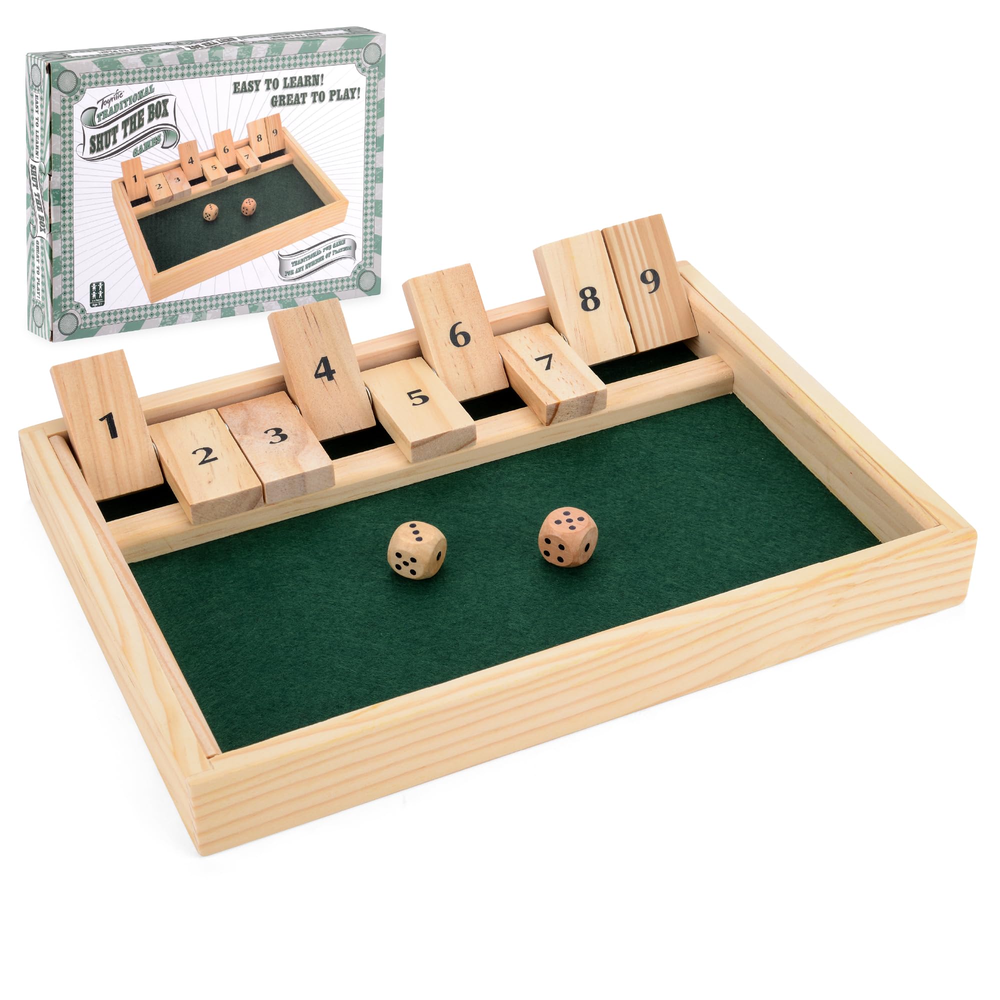 Toyrific Shut The Box Game for 2 Players, Wooden Table Dice Classic Kids Family Travel Game — image 1