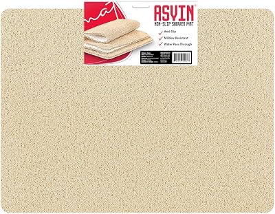 Asvin Large Non Slip Shower Mat 60x80cm Beige OEKO-TEX Loofah Rubber