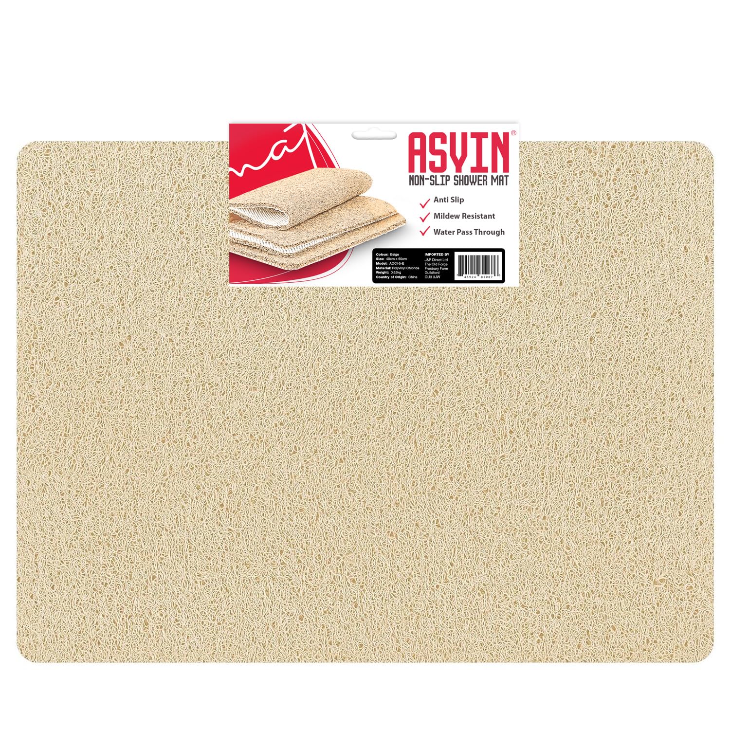 Asvin Large Anti Slip Bath & Shower Mat for Inside Shower & Wet Areas (60x80cm Beige) Quick Drying — image 1