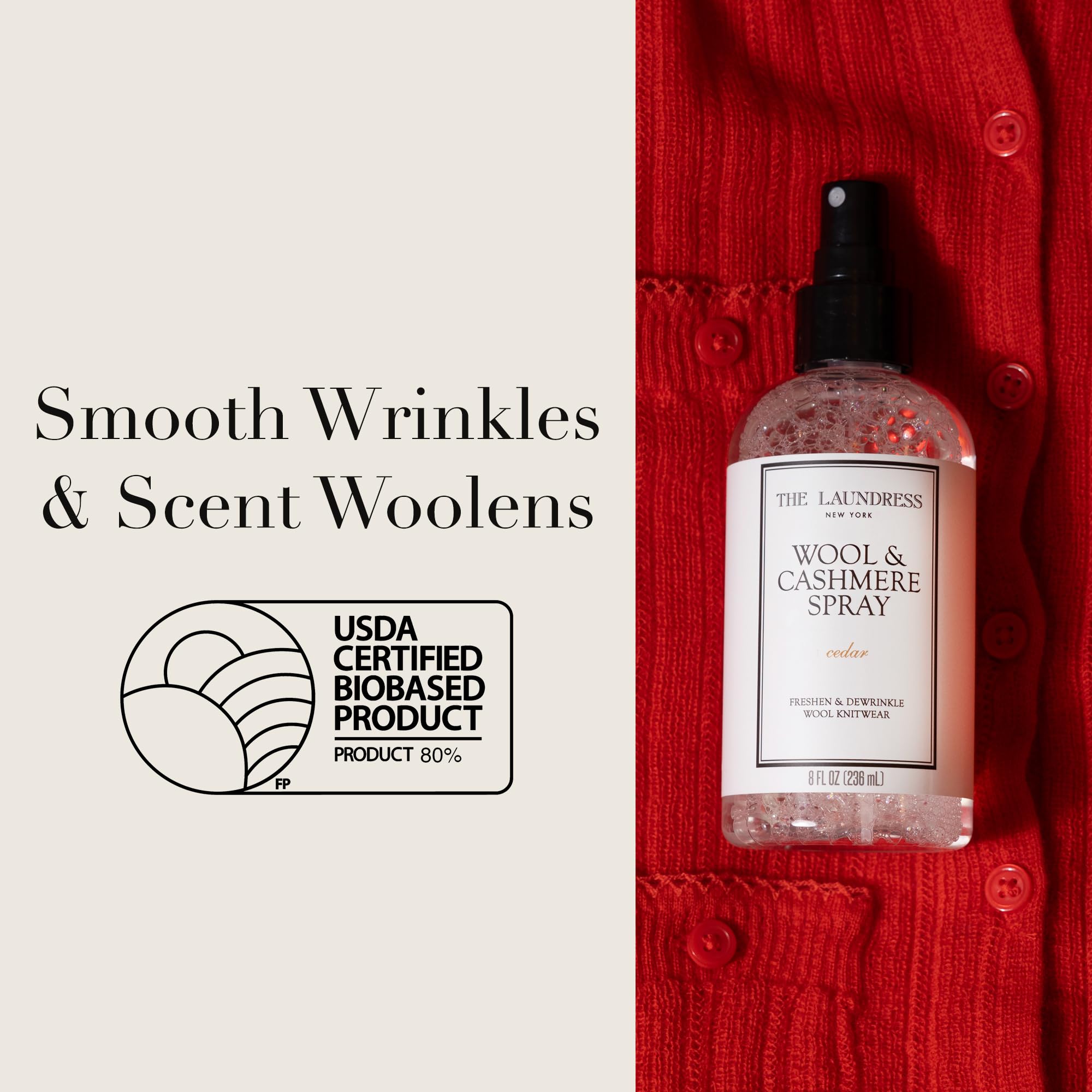 The Laundress Wool and Cashmere Fabric Spray, Wool Dewrinkle Spray, Upholstery and Linen Spray, Fabric Refresher, Cedar Scent, 8 Fl Oz
