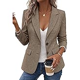Mina Self Women's 2026 Spring Herringbone Tweed Blazer Jacket - Notched Lapel Fully Lined Work Office Coat with Pockets