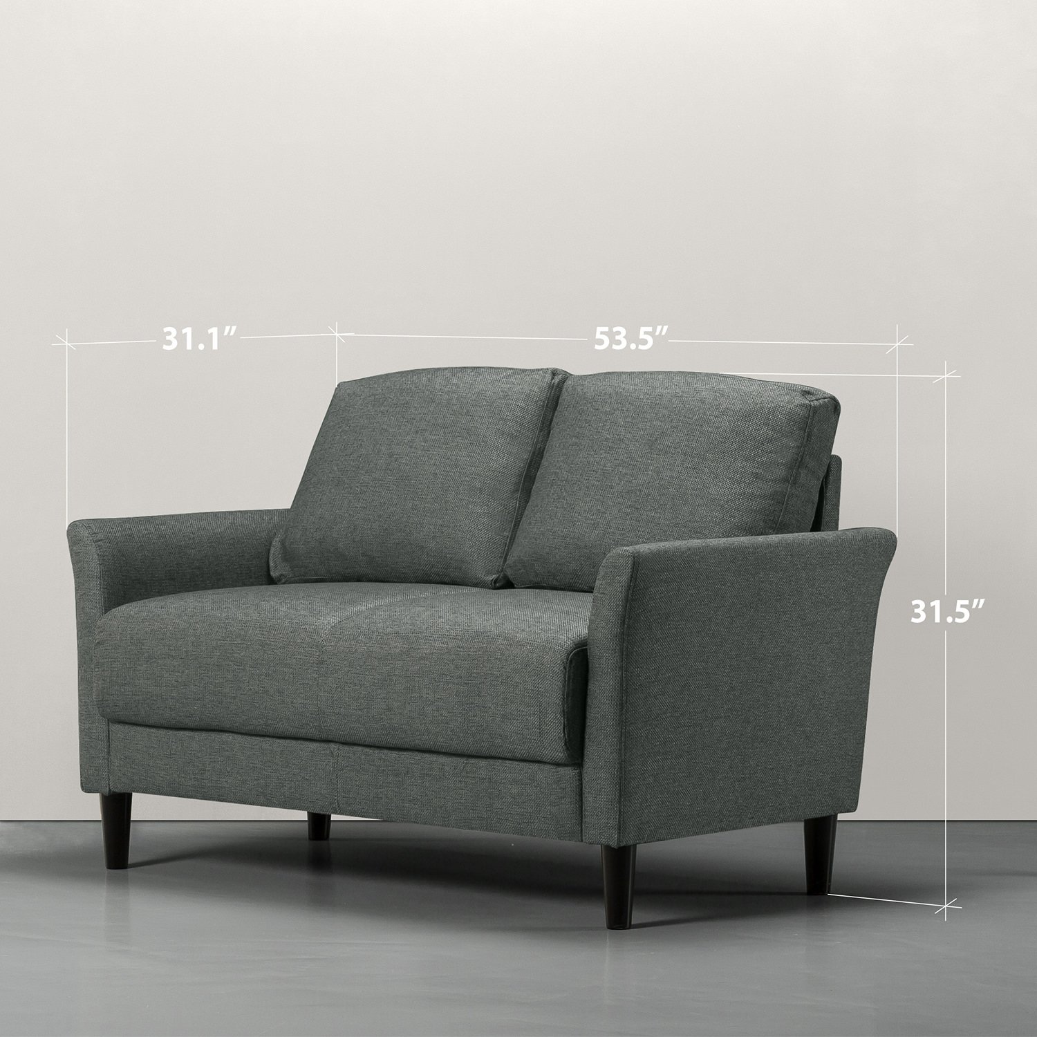 Zinus Jackie Classic Upholstered 53.5 Inch Sofa Couch / Loveseat, Grey