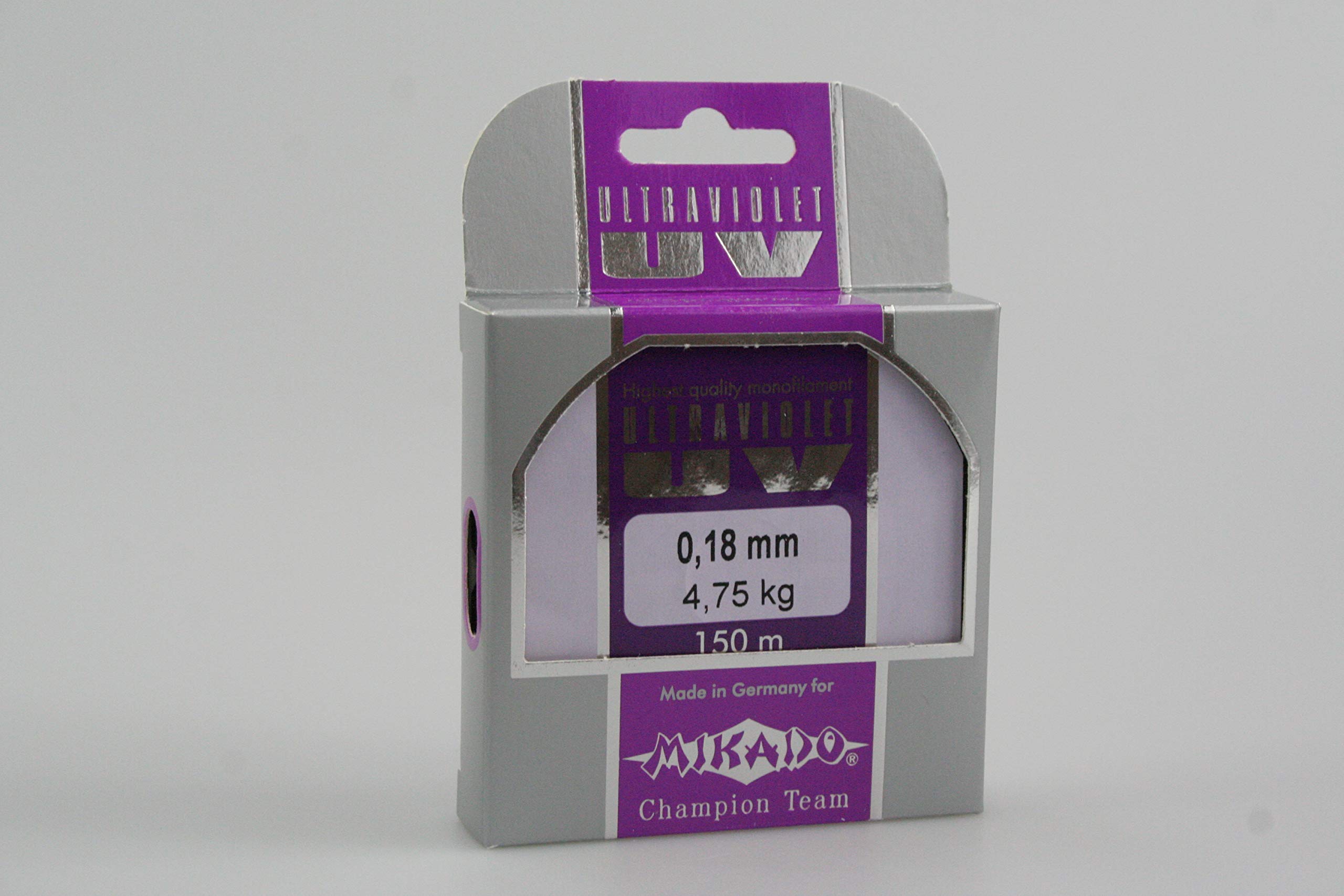 150 m "Mikado Ultraviolet" high performance competition fishing line, available from 0.06 to 0.40 mm diameter (diameter 0.18 mm, load capacity 4.75 kg). โ image 1